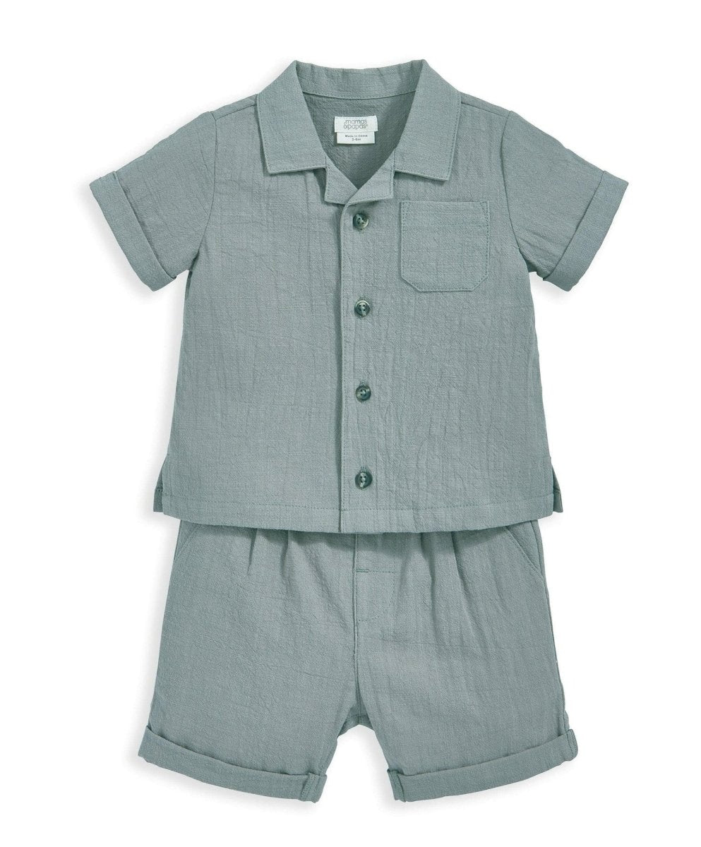 Children's short-sleeve button-up shirt and matching shorts, slate green