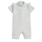 Short-sleeve rashguard swimsuit, pale with small lemon print and high neck