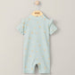 Light blue short-sleeve rashguard swimsuit with small lemon print and high neck