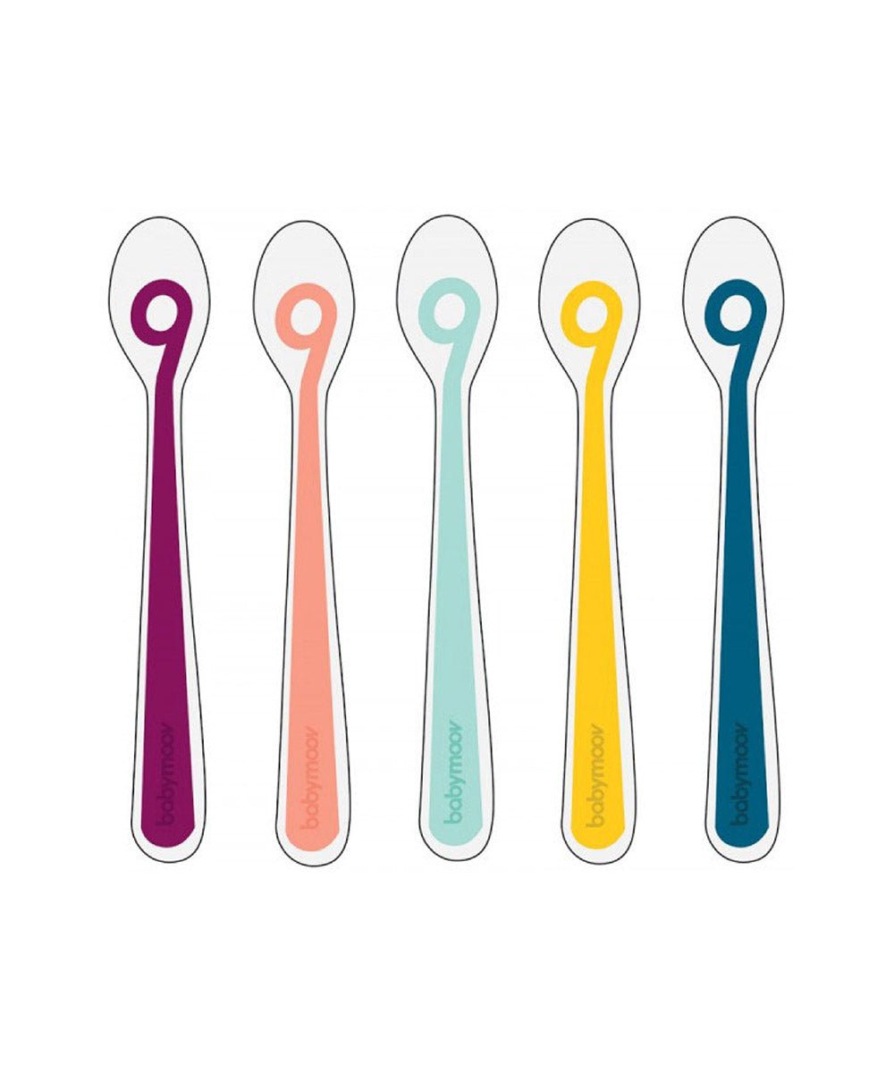 Silicone baby spoons, five multicolor slim spoon handles for baby feeding