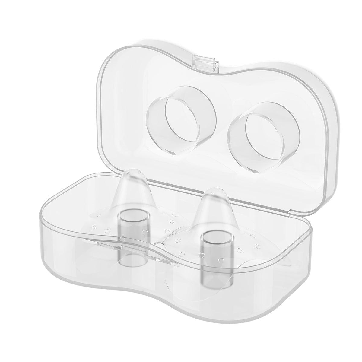 Clear case with two round silicone breast pads, medium size, pack of 2.
