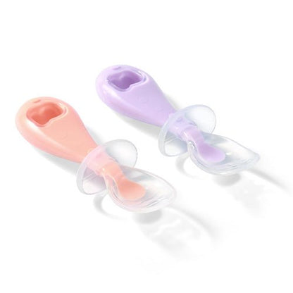 Silicone spoon set with pastel pink and purple handles, clear scoop head