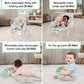 Baby swing rocker with striped seat and piano toy, reclined and upright views
