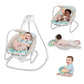 4-in-1 baby swing rocker with striped seat and piano activity toy, light gray