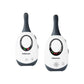 Baby monitor adapter, white body with dark top, oval display; two front units