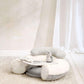 Plush baby floor seat with padded arms and removable soft tray, light gray and beige
