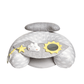 Gray and white infant play seat with plush cloud and star toys, padded cover