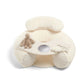 Cream plush duckling activity seat with fabric arch, play opening, and small toy