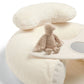 Cream plush duckling sit-and-play seat with beige dangling figure and side play opening