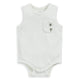 White sleeveless bodysuit with snap crotch and chest pocket palm icon