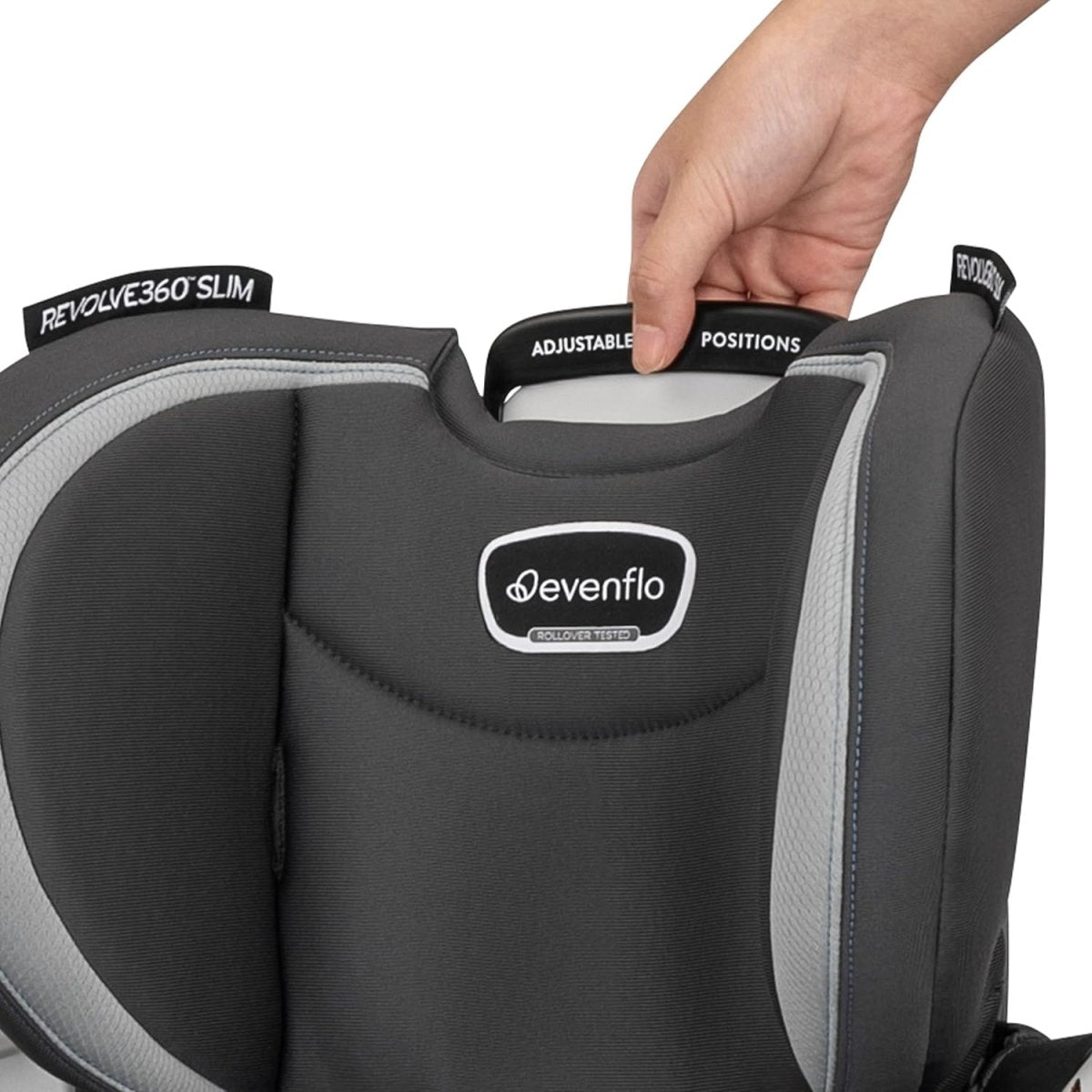 Rotational convertible car seat with adjustable position handle and headrest