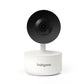 Baby monitor camera with black circular lens, white base, centered angle.