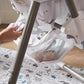 Baby high chair lower area with removable tray and mesh safety barrier