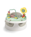 Baby floor seat with activity tray, mint top and gray base, yellow mirror toy