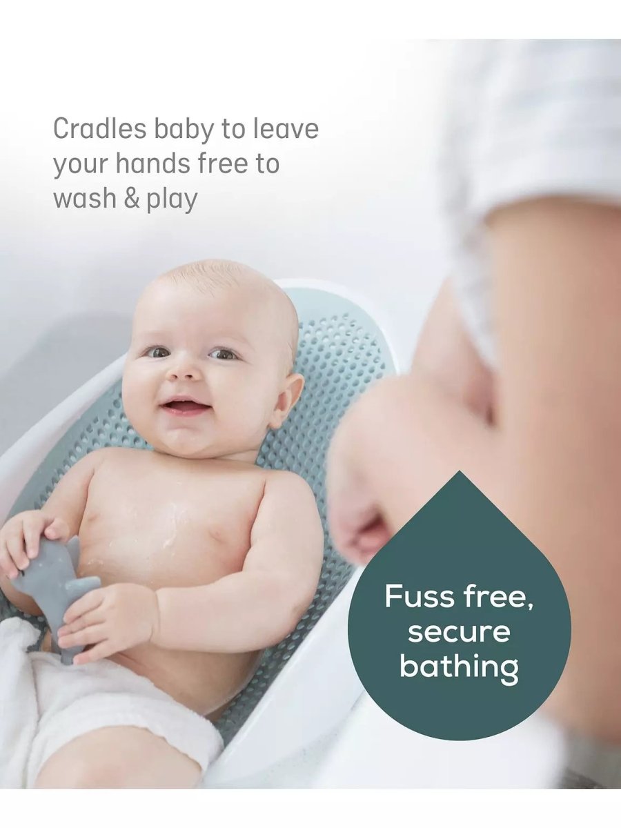 Aqua baby bath support with soft-touch perforated insert and curved cradle for newborns