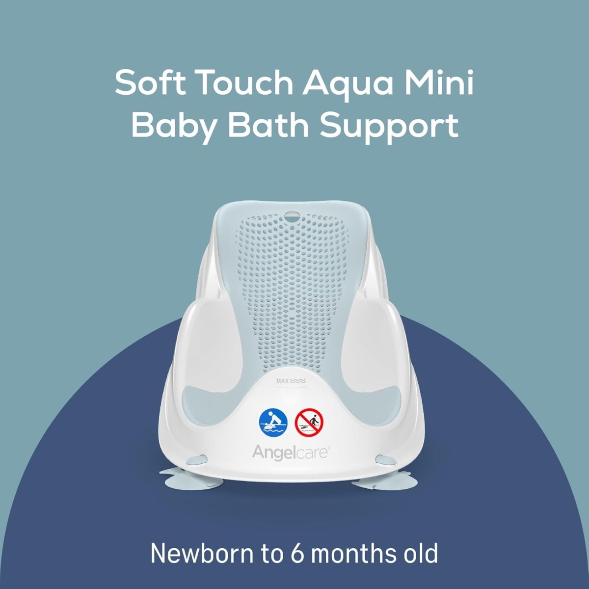 Soft Touch mini baby bath support with light blue top mesh and white base