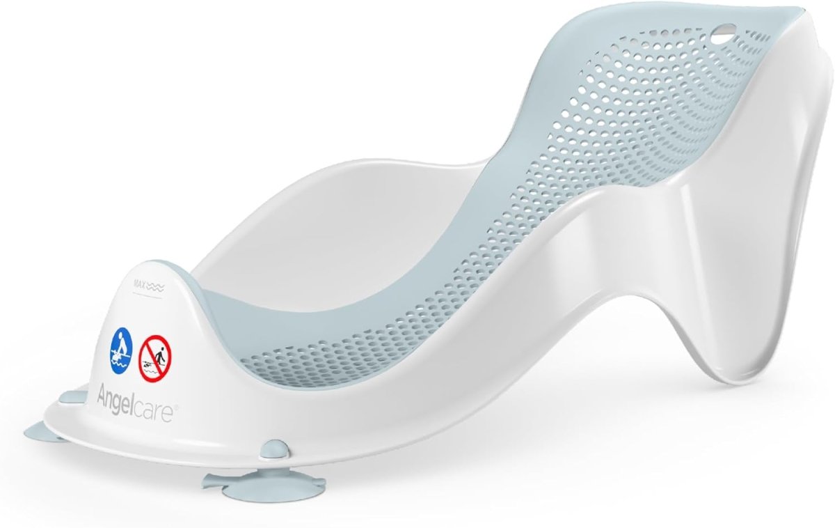 Soft Touch mini bath support, light blue mesh insert on white cradle