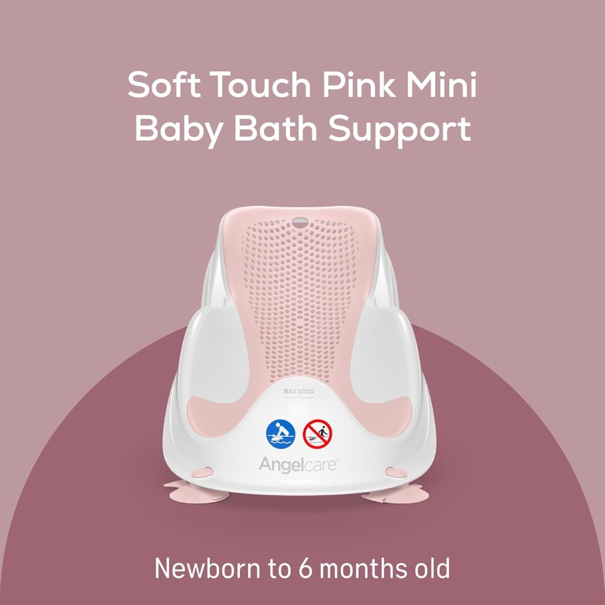 Soft Touch mini baby bath support with pink top mesh and white base