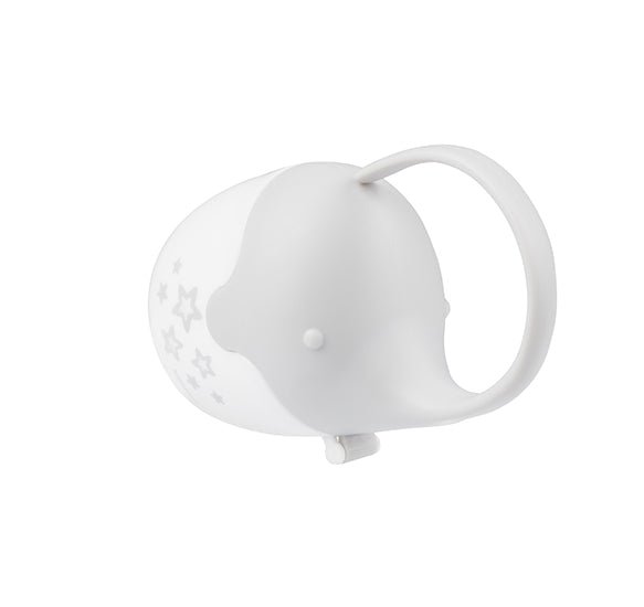 White elephant-shaped soother case with handle and star pattern