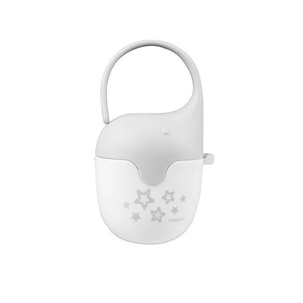 White soother case shaped like an elephant with stars and latch button