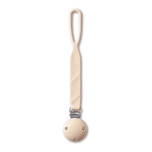 Silicone soother holder in beige with clip and round teether attachment