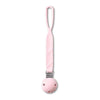 Silicone soother holder in pink with clip and round teether attachment