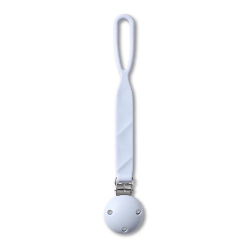 Silicone soother holder in light blue with clip and round teether attachment