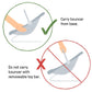 Infant bouncer carry instruction graphic with check and cross icons