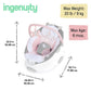 Infant bouncer size chart graphic showing max weight and max age