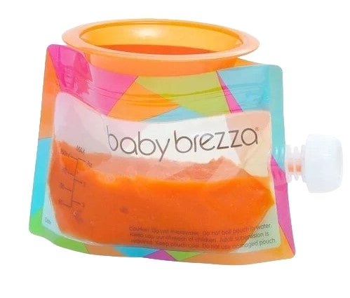 Spare food bag pouch with orange latch lid and transparent multicolor sleeve
