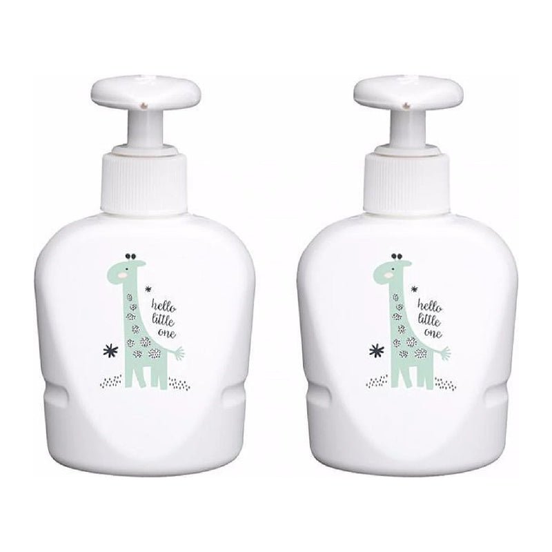 White plastic pump bottle labeled with giraffe graphic, for spare teats