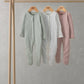Spotty sleepsuit set of 3, long-sleeve footed designs: light blue, white, pink
