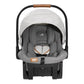 ISOFIX car seat front view, light gray canopy and padded gray seat