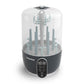 Steam sterilizer and dryer with clear dome lid, teal bottle rack, and front digital control panel
