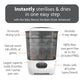 Baby Brezza steriliser dryer with clear drum and top lid, white base and dark bin