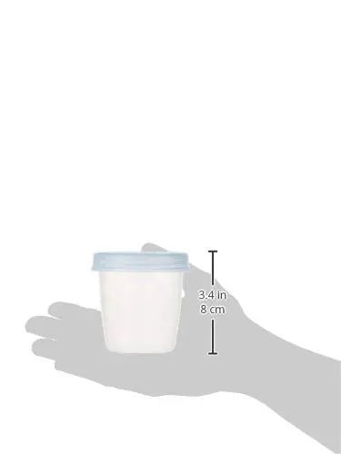 Plastic storage container with blue lid, 3.4 in (8 cm) height
