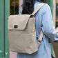 Strada backpack in pebble, front flap with logo patch and adjustable shoulder straps