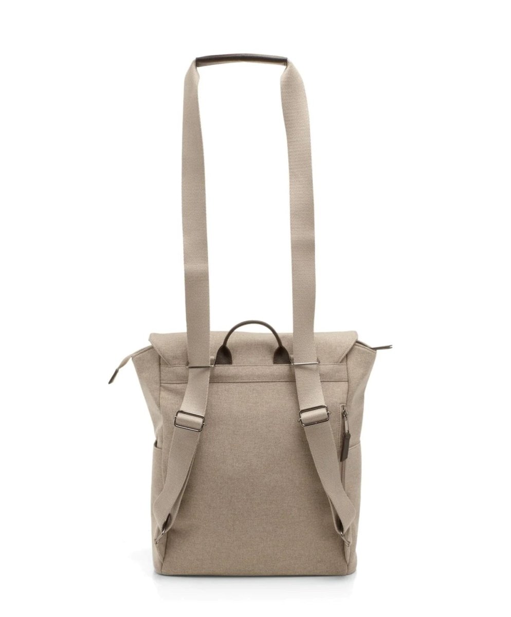 Strada backpack in pebble, top handles and side pockets with adjustable shoulder straps