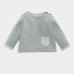 Striped long-sleeve pocket top with rounded neckline