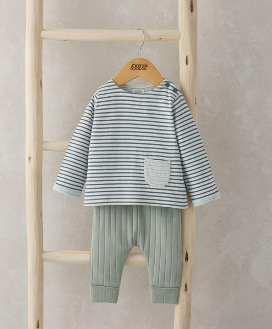 Striped long-sleeve pocket top with mint ribbed leggings