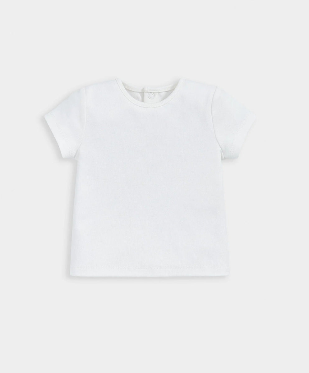 Woven dungaree outfit set with white short-sleeve T-shirt, crew neck
