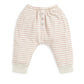 Cream striped joggers with pink lines, henley-style button placket and cuffed hems