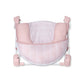 Foldaway baby bather insert, pink mesh sides and pale fabric cushion on frame