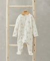 Cream teddy-print all-in-one footed romper with front zip and long sleeves