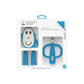 Matchstick Monkey blue teether starter set retail box with face and ring teether shown