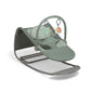 Baby rocker and bouncer in mint green with overhead toy bar and curved base