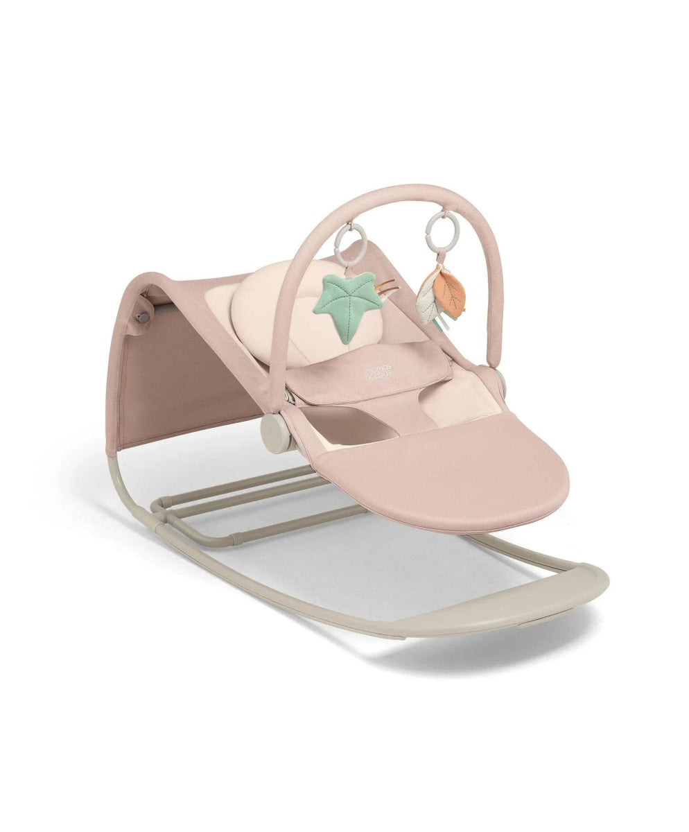 3-in-1 baby rocker and bouncer with blush-pink seat and hanging star toy