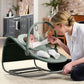 Baby rocker and bouncer with magnetic toy bar, mint seat, baby supported reclined