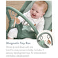 Baby rocker and bouncer with magnetic toy bar, mint green seat and curved base