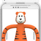 Tiger teether in clear blister pack with Matchstick Monkey branding and orange toy
